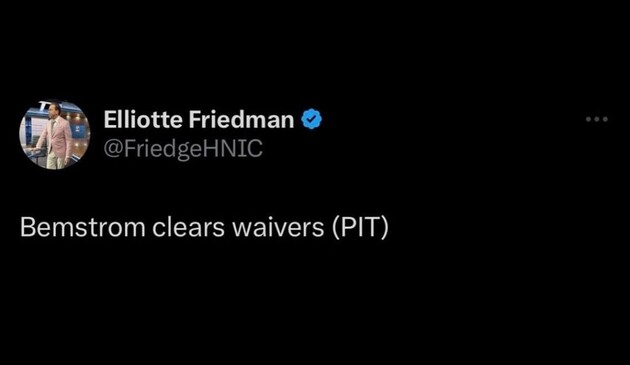 Bemstrom clears, someone else is expected to be called up