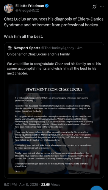 Chaz Lucius to retire from hockey