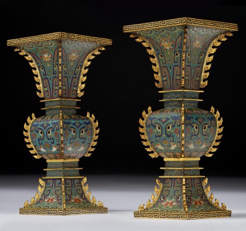 Enamelled bronze vases in the archaic style. China, Qing dynasty, 18th century [2616x2460]
