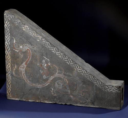 Tomb tile depicting a warrior on a dragon's back. China, Western Han dynasty, 206 BC-9 AD [3900x3600]