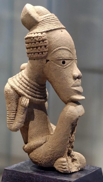 A terracotta figurine produced by the Nok Culture of southern West Africa (500 BCE - 200 CE). (Louvre Museum, Paris)[1279x2261]