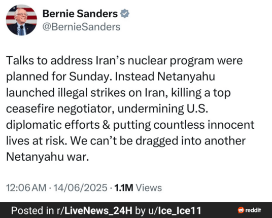 Bernie Sanders on Israel strikes on Iran