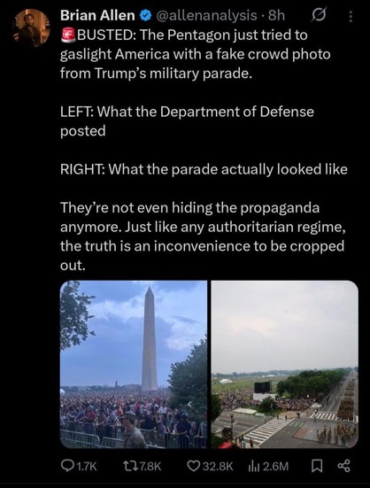 Authoritarian optics; pentagon crops reality for propaganda