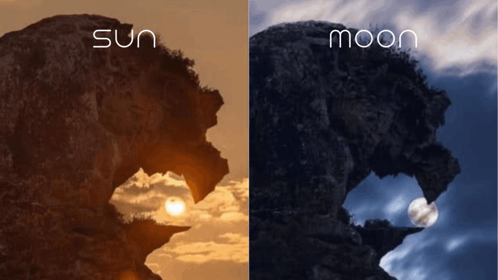 Sun and Moon at the Lion Rock in Japan