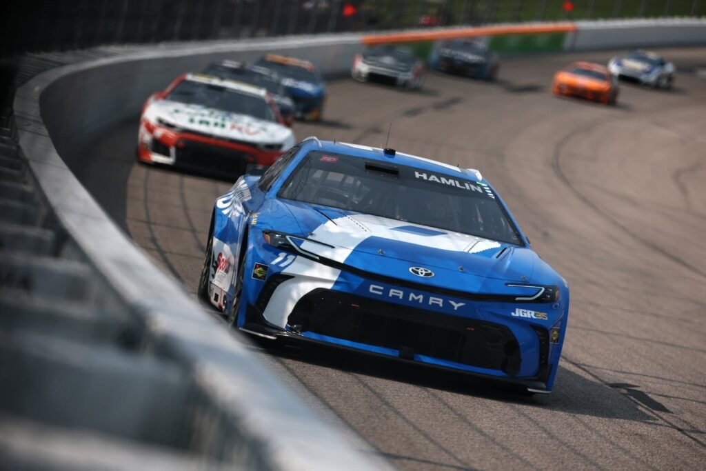 Denny Hamlin and his No. 11 Toyota finished fifth in Sunday's NASCAR Cup race at Iowa Speedway, but he still sits comfortably atop the Chase to the Cup standings, 103 points ahead of Sunday's winner, Ty Gibbs.